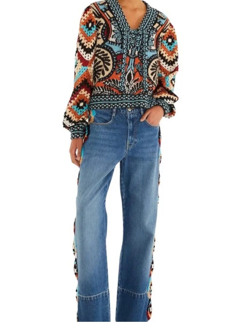 Farm Rio crochet-construction V-neck sweater XXS - Picture 4 of 14